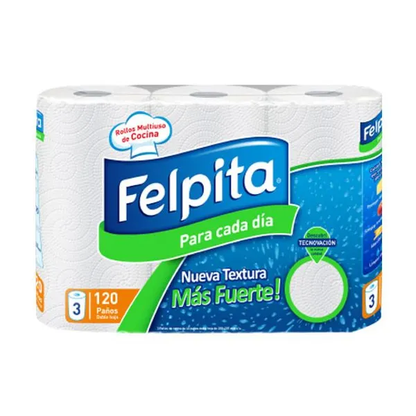 Rollos de cocina felpita mas fuerte 3 x40 paños