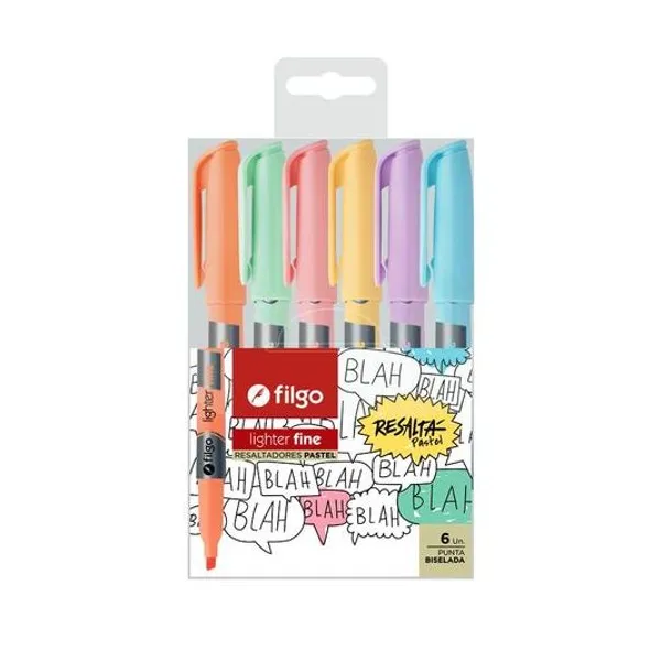 Resaltador punta biselada pastel lighter fine x6 Filgo
