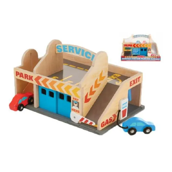 Melissa & doug playset estación de servicio y estacionamiento de madera 20x30