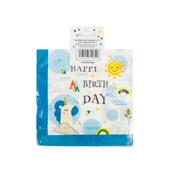 Servilletas unicornio celeste 16.5x16.5 cm x20 unidades multicolor