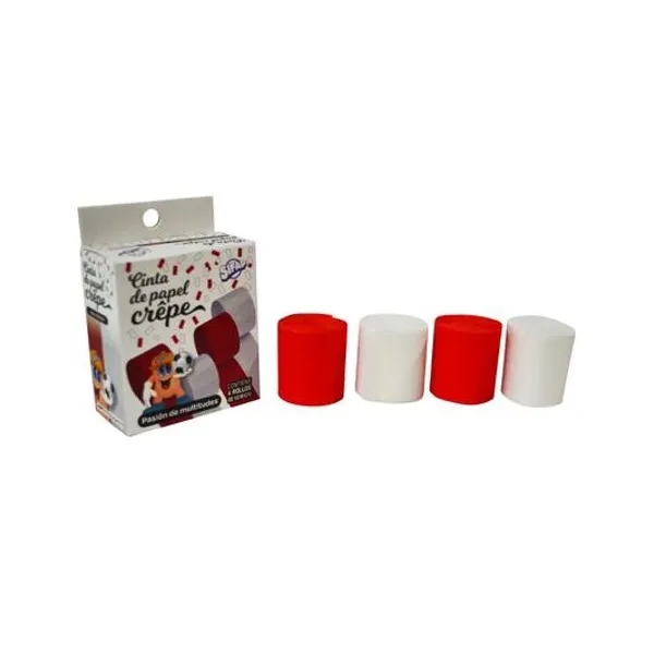 Cinta de papel crepe pasion de multitudes rojo/blanco x4 rollos de 4.5cmx10m Sifap