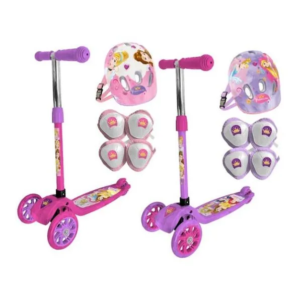 Monopatin Disney princesas plegable+ kit de seguridad 73 57 12 cm (hasta 35 kg)