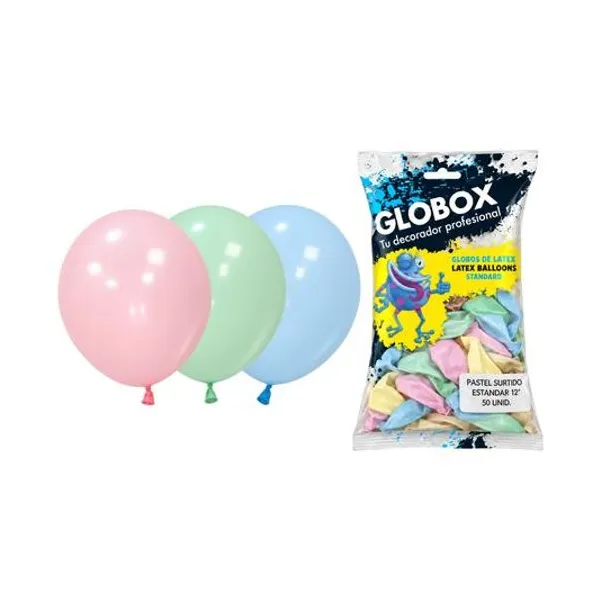 Globo 12" liso estandar pastel surtido bolsa x50 globox