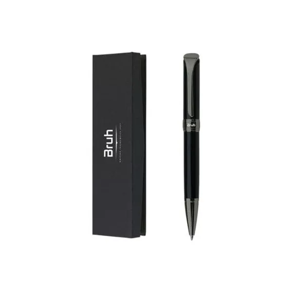 Bolígrafo retractil azul munich cuerpo negro con estuche bruh