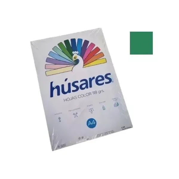 Cartulina a4 husares verde bosque 118 grsest.x 25 hs.