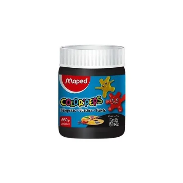 Témpera negro oscuro 200 ml en pote Maped
