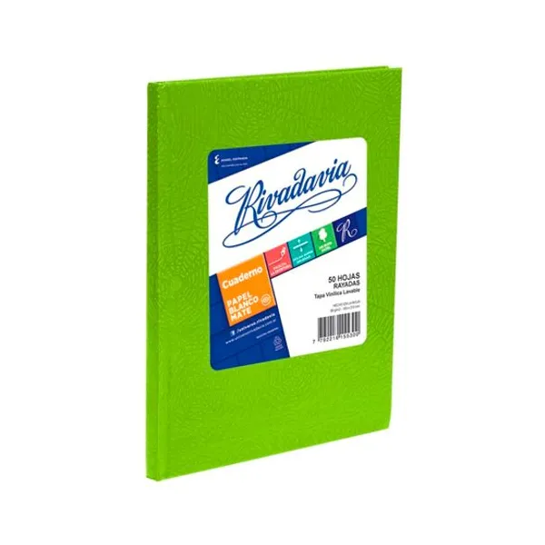 Cuaderno tapa dura Rivadavia forr. x50 hs.ray. verde manzana