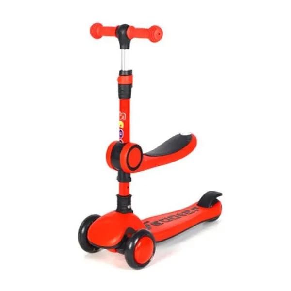 Monopatín rojo plegable con asiento, música y ruedas con luz