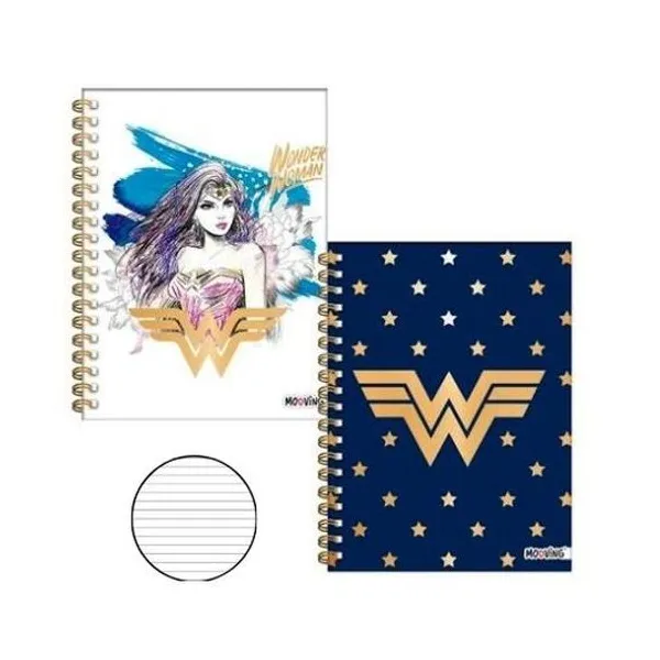 Cuaderno 16x21 cm rayado 80 hojas tapa dura con espiral mujer maravilla x unidad Mooving