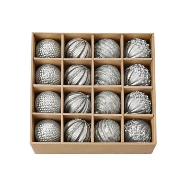 Set de borlas texturadas plateadas 6 cm caja x16