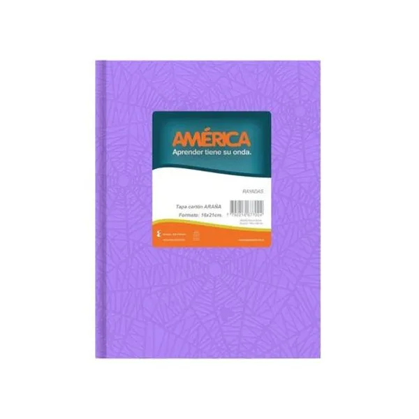 Cuaderno 16x21 rayado t/d araña lila 42h América