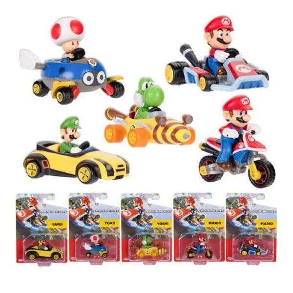 Figuras mario kart racers. figura + vehículo. modelos surt 11x15x6 cm