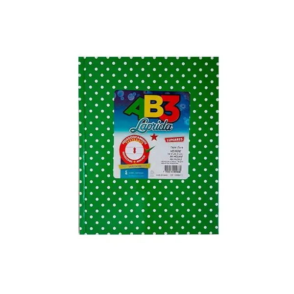 Cuaderno tapa dura Laprida ab3 19x23,5 x50hs.ray lun.verde