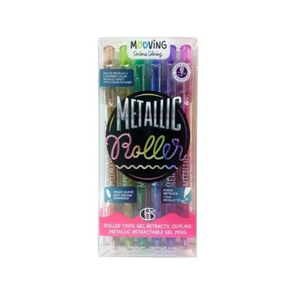 Roller retractil Mooving gel metallic outliner x6 unid.