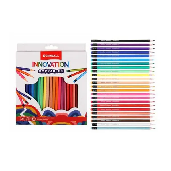 Lápiz de color largo innovation borrables caja x24 unidades Simball
