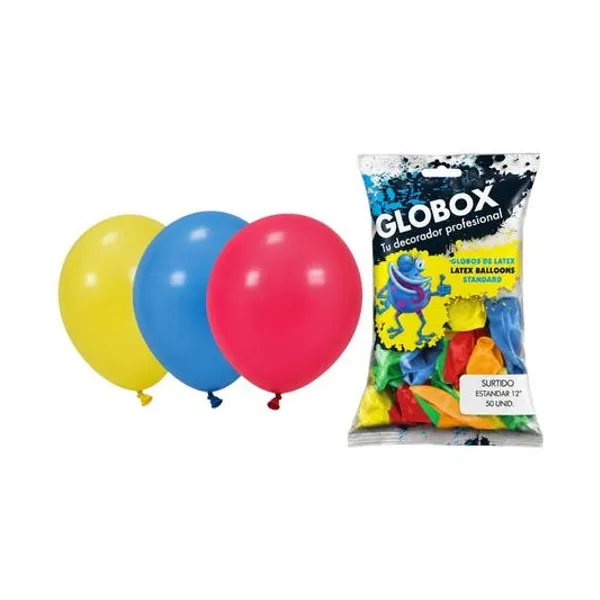 Globo 12" liso estandar surtido bolsa x50 globox