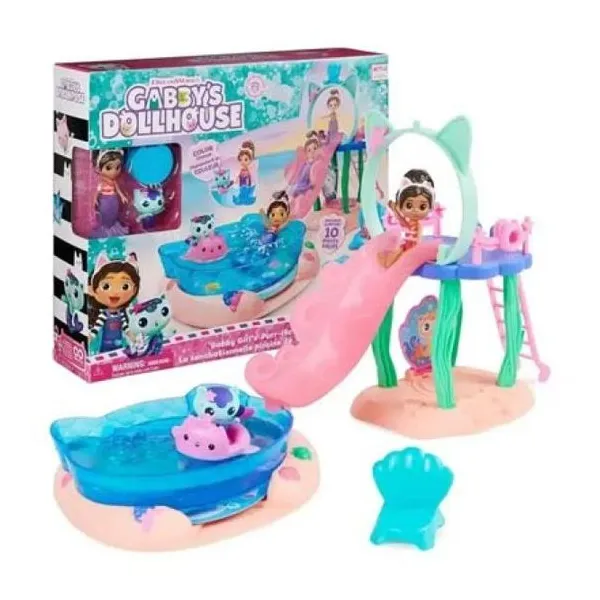 Gabby's doll house purrific pool playset gabby y mercat, play set 10 piezas