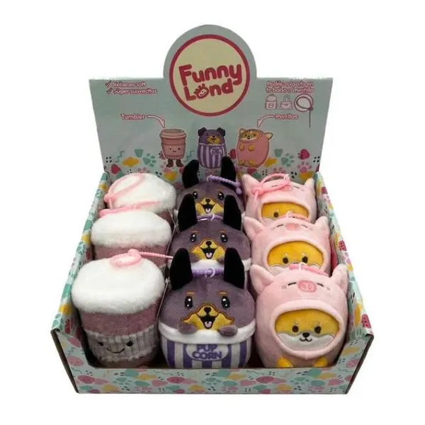 Peluches soft funnyland 12 cm perritos/coffee cup con colgante en d/box