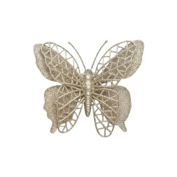 Set x5 mariposas dobles champagne glitter 10x9 cm