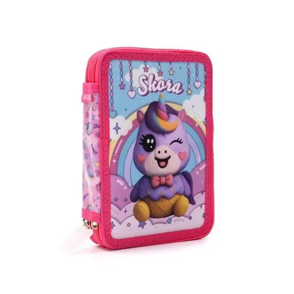 Cartuchera 2 pisos kawaii unicornio 20x14x5.5 cm Skora