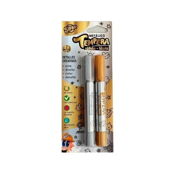 Témpera solida Sifap lápiz x2 unid.dorado y plata