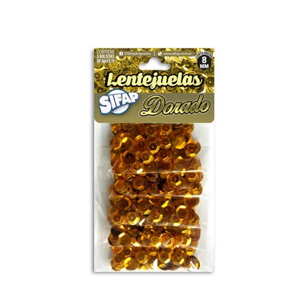 Lentejuelas Sifap 8 mmø bl.x 5 sobres 3 grsdorado