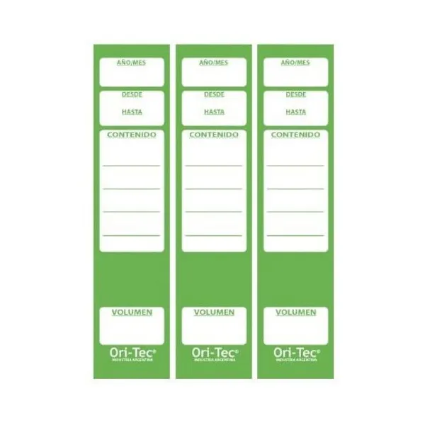 Lomo para bibliorato ori-tec autoadhesivo bl.x 20 unid.verde