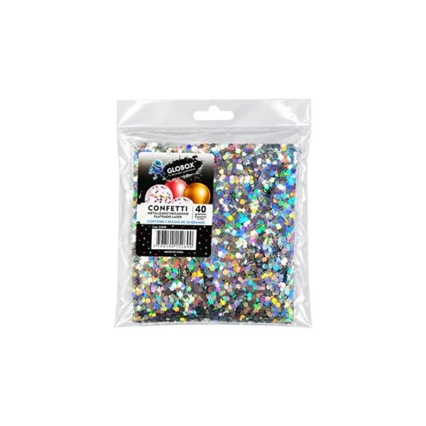 Confetti metalizado plata hexagonal x2 de 20 g globox