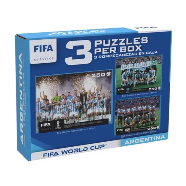 Set de 3 puzzle 250 piezas con u + fifa mascota - argentina