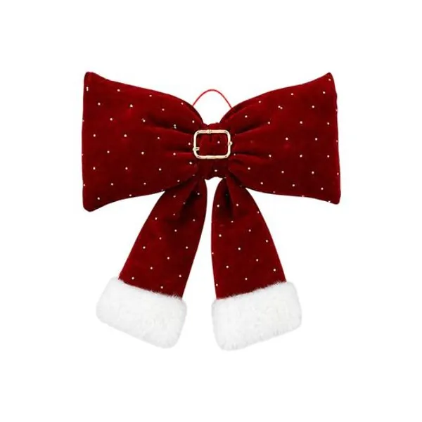 Moño de terciopelo bordo con strass y puntas con pie