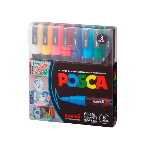 Marcadores Uni posca al agua para fina x8 col.surt.