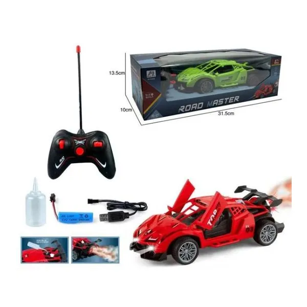 Auto de carreras a radio control con puertas que se abren. tira humo. con luz y