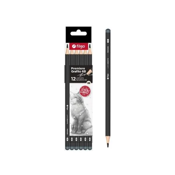 Lápiz grafito de madera premiere 6b caja x12 unidades Filgo