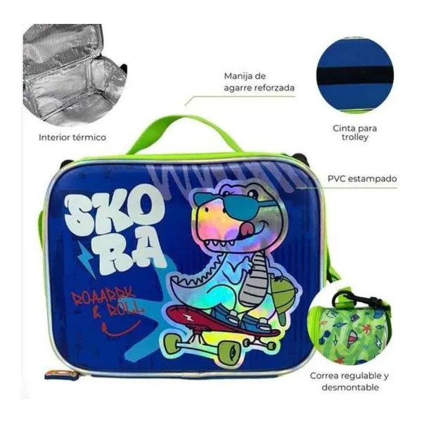 Lunchera termofomada con correa hello petit dino 25x20x10 cm