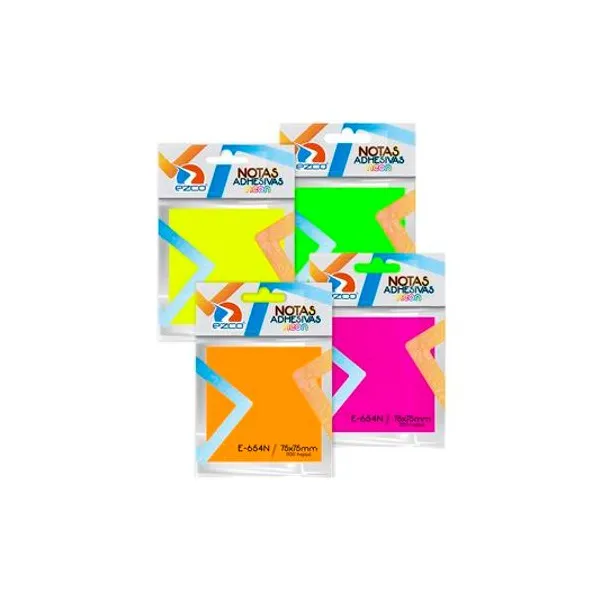 Notas autoadhesivas neon e-654n 75x75 mm 100 hojas Ezco -