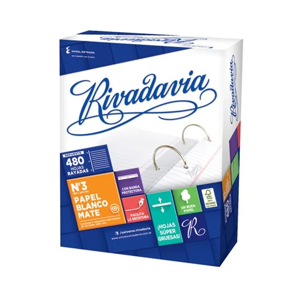 Repuesto esc.rivadavia tamaño carta con banda x480 hs.cuaderno