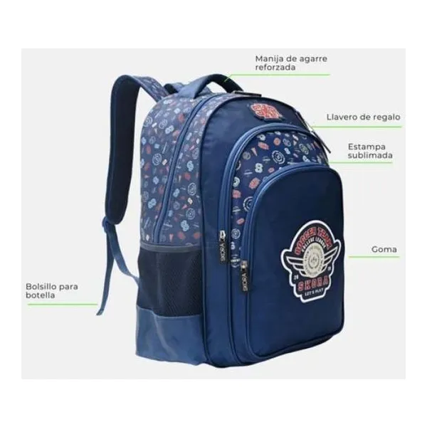 Mochila lets play varsity con llavero 32x45x15 cm