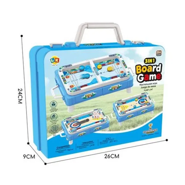 Juego de mesa 3 en 1. bowling, sling puck o mini tejo y marbles