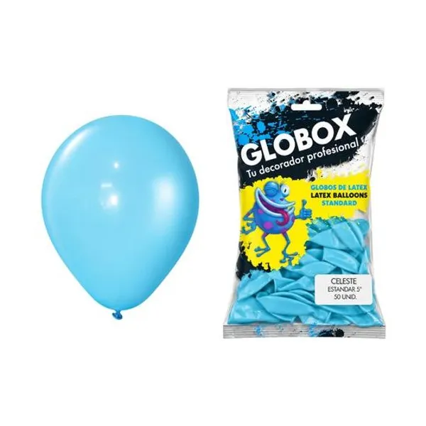 Globo 5" lisos estandar celeste bolsa x50 globox