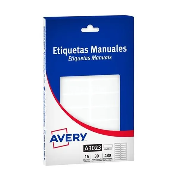 Etiquetas ueta autoadhesiva blanca 15x50 mm caja 16 unidades x30 hojas avery