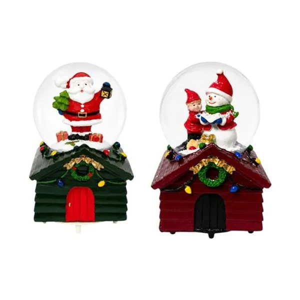 Bola de nieve papá noel con música a cuerda 10x14 cm x1 modelos surtidos