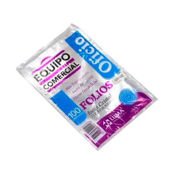 Folio oficio polipropileno comercial 40mic 11 perforaciones x100 unidades luma
