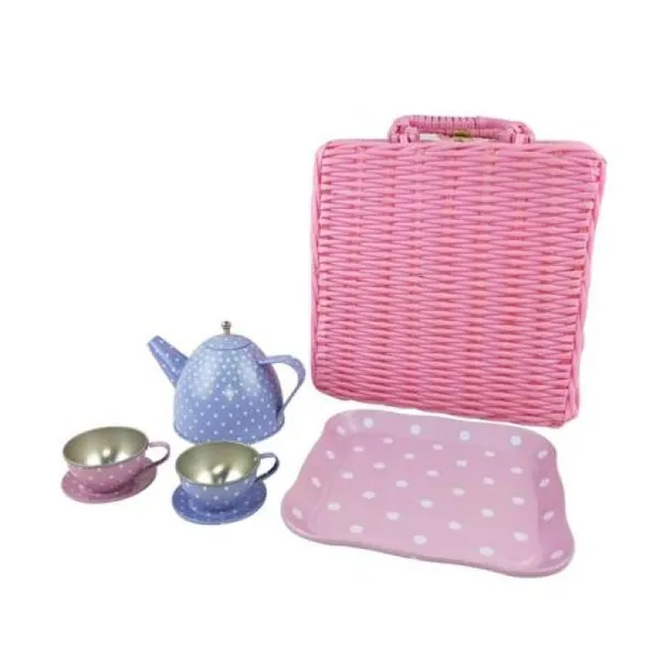 Juego de te mimbre rosa 7 piezas unicornios