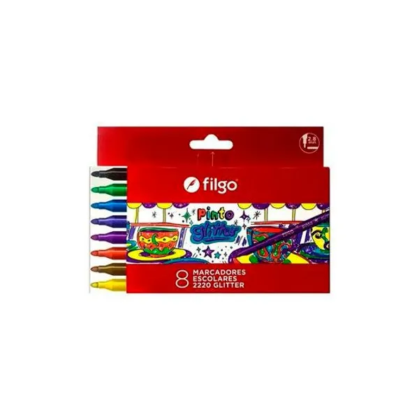 Marcador escolar glitter Pinto 2220 caja x8 Filgo