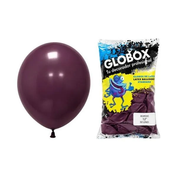 Globo 12" liso estandar borravino bolsa x50 globox
