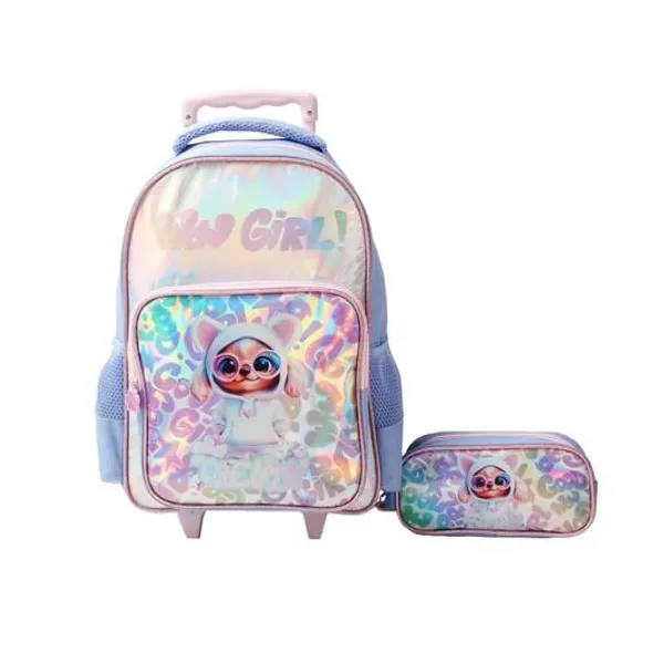Mochila 15" con carro y cartuchera wow girl Trendy