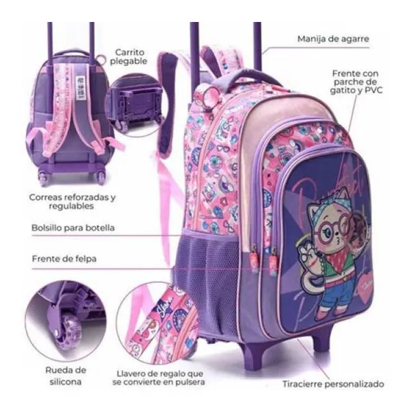 Mochila carro pets purrfect con llavero 32x45x15 cm 18 pulg