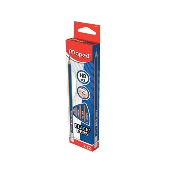 Lápiz de grafito black peps hb con goma de borrar caja x12 Maped