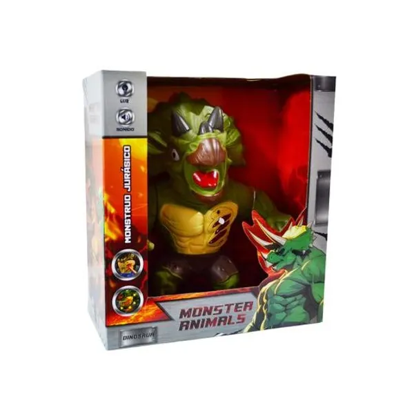 Dinosaurio monster articulado con movimiento, luz y sonido en caja 24x26x11 cm