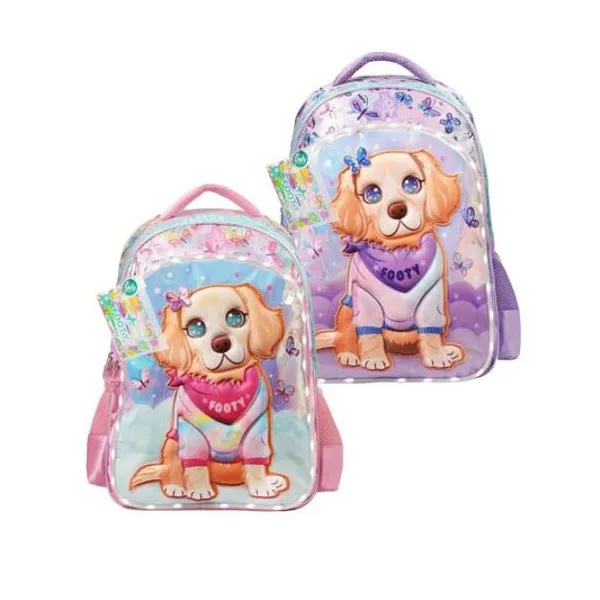 Mochila 18" espalda doggie con luz led con bolígrafos x1 colores surtidos footy f26423